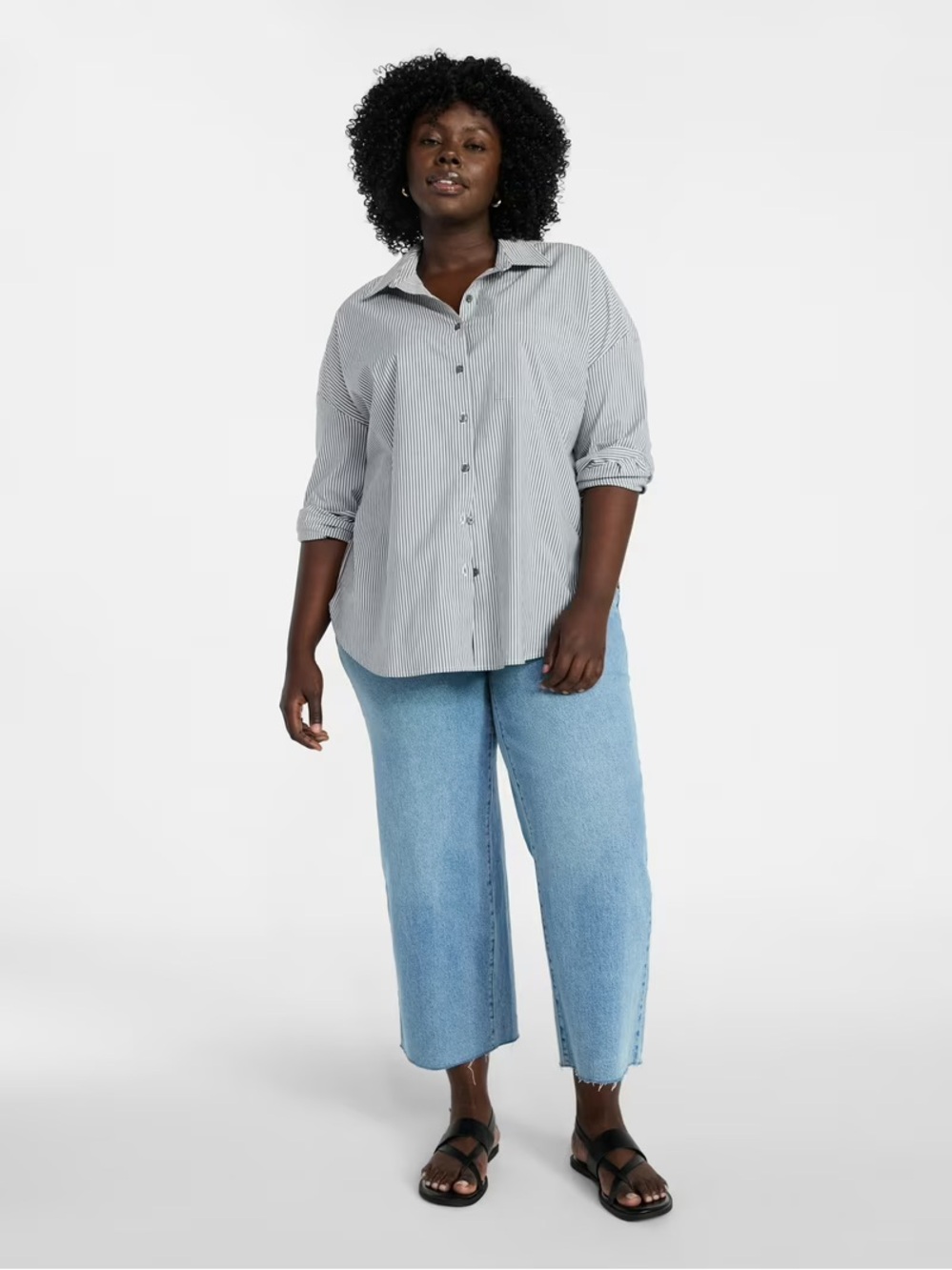 Striped Button-Up Shirt - Blue & White
